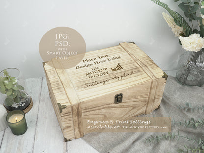 Rustic Burnt Finish Rectangle Chest Box Mockup Bundle PSD -Natural Botanicals Style Mockup - Smart Object Template with Smart Object - UK Product Mockup