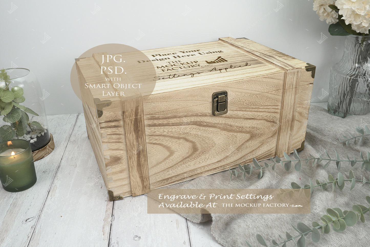 Rustic Burnt Finish Rectangle Chest Box Mockup Bundle PSD -Natural Botanicals Style Mockup - Smart Object Template with Smart Object - UK Product Mockup