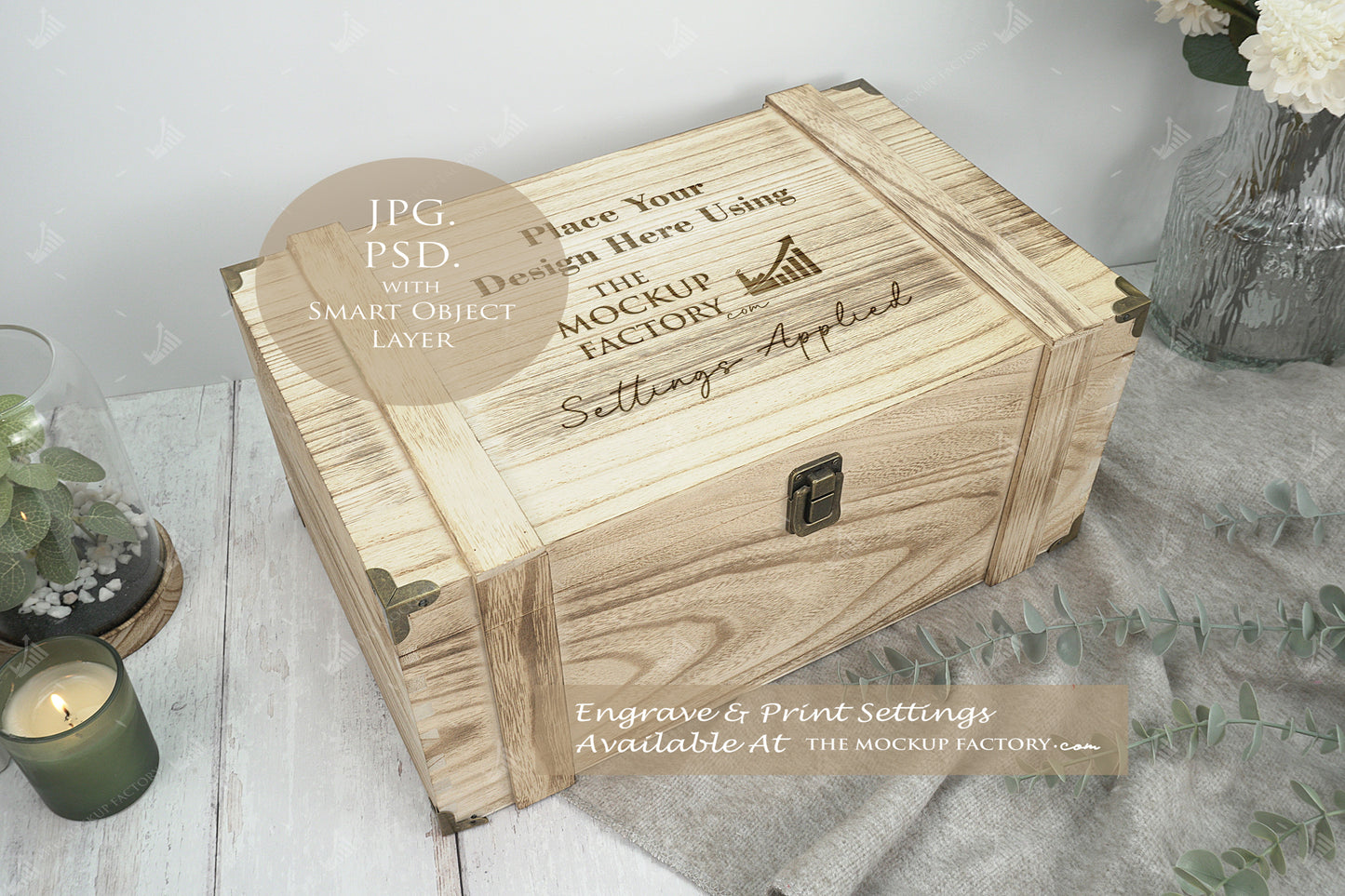 Rustic Burnt Finish Rectangle Chest Box Mockup Bundle PSD -Natural Botanicals Style Mockup - Smart Object Template with Smart Object - UK Product Mockup