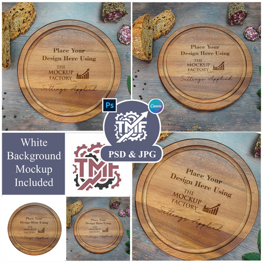 Acacia Round Chopping Board Mockup Template Bundle - Dark Vintage Set 2 - PSD & JPG with Smart Object - UK Product Mockup