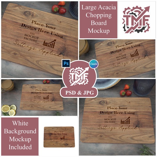 Large Acacia Rectangle Chopping Board Mockup Template Bundle - Dark Vintage - PSD & JPG with Smart Object - UK Product Mockup