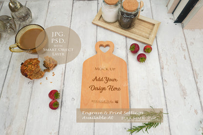 Heart Top Beech Chopping Board Mockup PSD Bundle - Summer Floral Style Mockup - Smart Object Template with Smart Object - UK Product Mockup