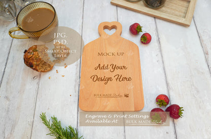 Heart Top Beech Chopping Board Mockup PSD Bundle - Summer Floral Style Mockup - Smart Object Template with Smart Object - UK Product Mockup