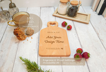 Heart Top Beech Chopping Board Mockup PSD Bundle - Summer Floral Style Mockup - Smart Object Template with Smart Object - UK Product Mockup
