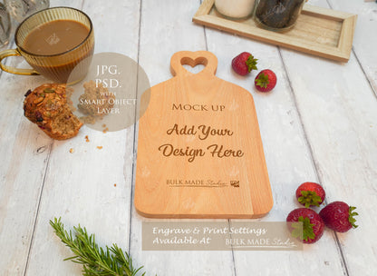 Heart Top Beech Chopping Board Mockup PSD Bundle - Summer Floral Style Mockup - Smart Object Template with Smart Object - UK Product Mockup