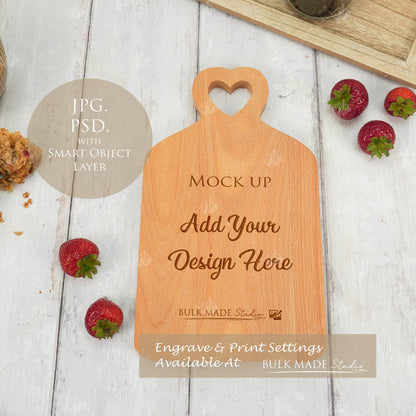 Heart Top Beech Chopping Board Mockup PSD Bundle - Summer Floral Style Mockup - Smart Object Template with Smart Object - UK Product Mockup