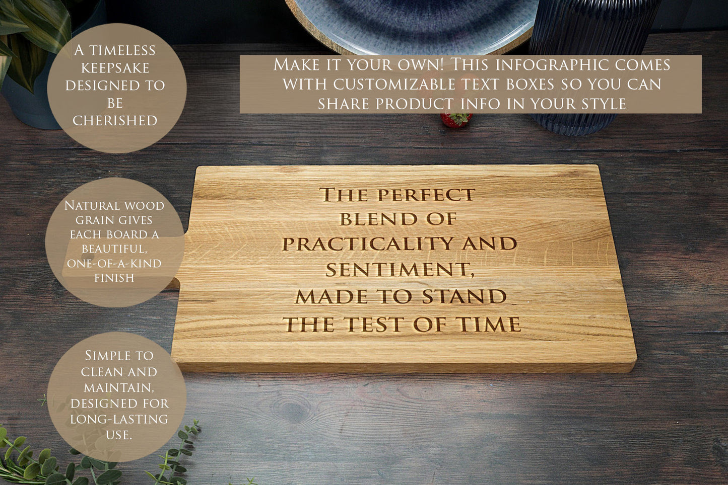 Large Oak Handled Chopping Board Mockup Bundle - Dark Vintage - PSD Template with Smart Object - UK Product Mockup