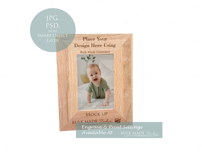 Oak 6X4" Photo Frame Mockup Bundle - Print & Engraving  - Pastel Floral - PSD Templates with Smart Object - UK Product Mockup