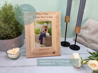 Oak 6X4" Photo Frame Mockup Bundle - Print & Engraving  - Pastel Floral - PSD Templates with Smart Object - UK Product Mockup