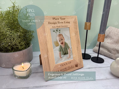 Oak 6X4" Photo Frame Mockup Bundle - Print & Engraving  - Pastel Floral - PSD Templates with Smart Object - UK Product Mockup