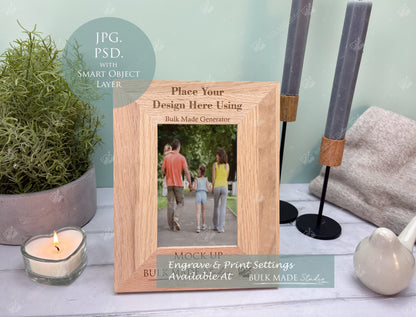 Oak 6X4" Photo Frame Mockup Bundle - Print & Engraving  - Pastel Floral - PSD Templates with Smart Object - UK Product Mockup