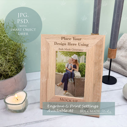 Oak 6X4" Photo Frame Mockup Bundle - Print & Engraving  - Pastel Floral - PSD Templates with Smart Object - UK Product Mockup