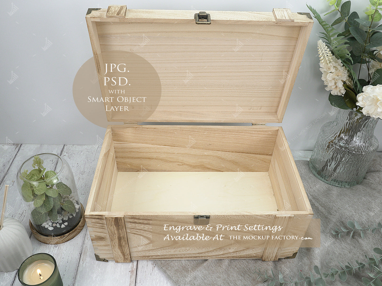 Rustic Burnt Finish Rectangle Chest Box Mockup Bundle PSD -Natural Botanicals Style Mockup - Smart Object Template with Smart Object - UK Product Mockup