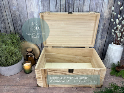 Rustic Burnt Finish Rectangle Chest Box Mockup Bundle - Engrave or Print - Scandi Pine - PSD Templates with Smart Object - UK Product Mockup
