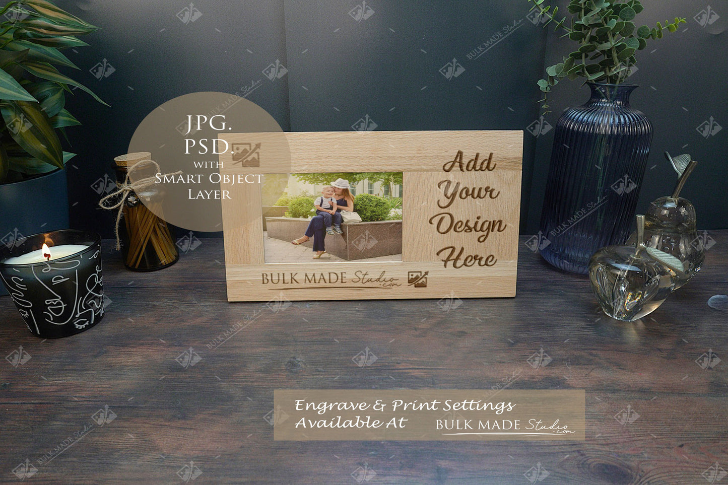 PHOTOS NEED RETAKING Long Oak Book Photo Frame Mockup Bundle - Dark Vintage Styling - PSD Templates with Smart Object - UK Product Mockup