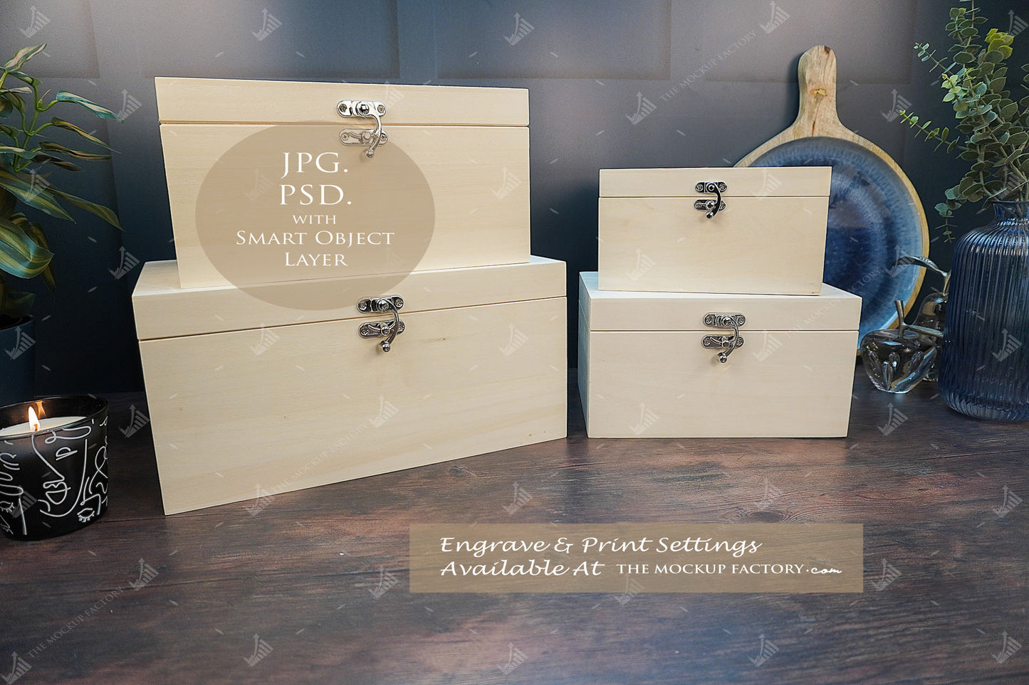 Poplar Luxury Rectangle Box Mockup SET 1 Bundle - Print or Engrave - Dark Vintage - PSD Templates with Smart Object - UK Product Mockup