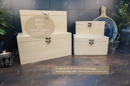Poplar Luxury Rectangle Box Mockup SET 1 Bundle - Print or Engrave - Dark Vintage - PSD Templates with Smart Object - UK Product Mockup