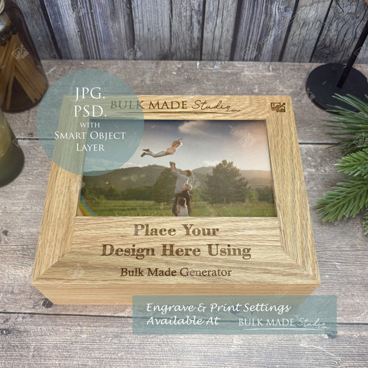 Oak Photo Frame Box Mockup PSD & JPG - Print & Engraving  - Scandi Pine - PSD Templates (Copy) with Smart Object - UK Product Mockup