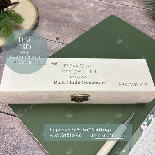 Rounded Corners Wooden Pencil Case Mockup - Print & Engraving  - Scandi Pine - PSD Templates with Smart Object - UK Product Mockup