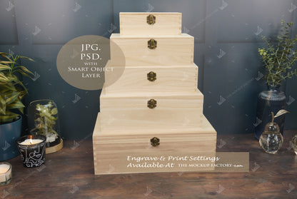 Rectangle Wooden Paulownia Box Mockup Bundle - Dark Vintage Styling - PSD Templates with Smart Object - UK Product Mockup
