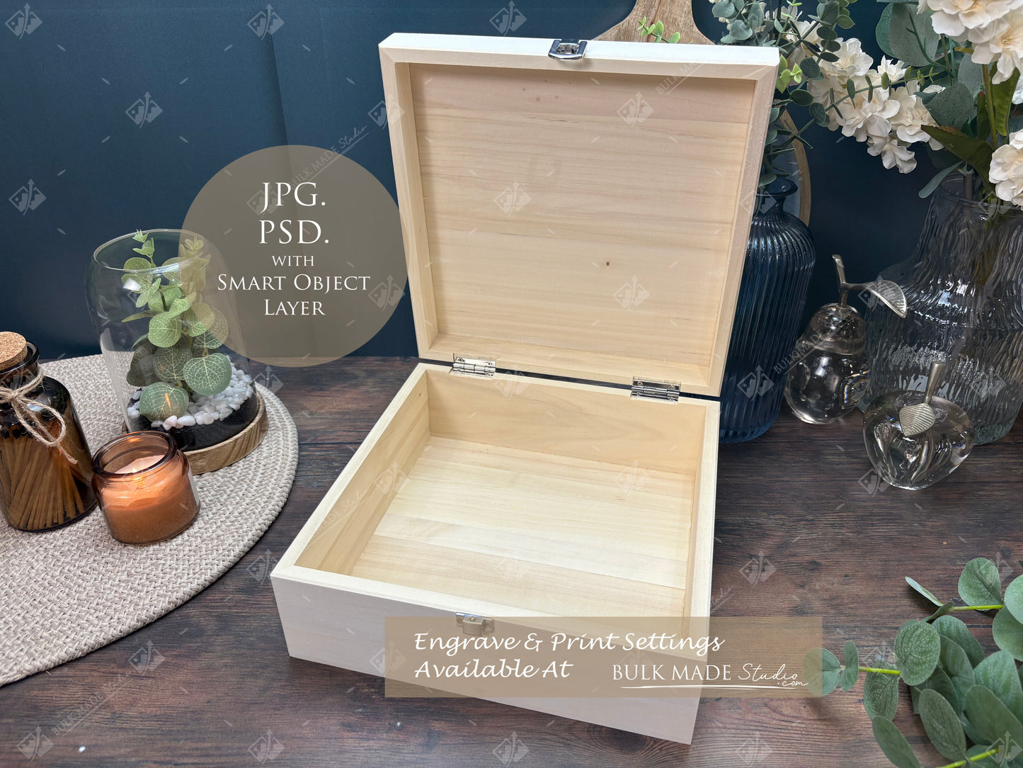 Poplar Luxury Square Wooden Box Mockup Bundle - Engrave or Print - Dark Vintage - PSD Templates with Smart Object - UK Product Mockup