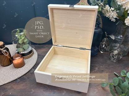 Poplar Luxury Square Box Mockup Bundle - Print or Engrave - Dark Vintage - PSD Templates with Smart Object - UK Product Mockup