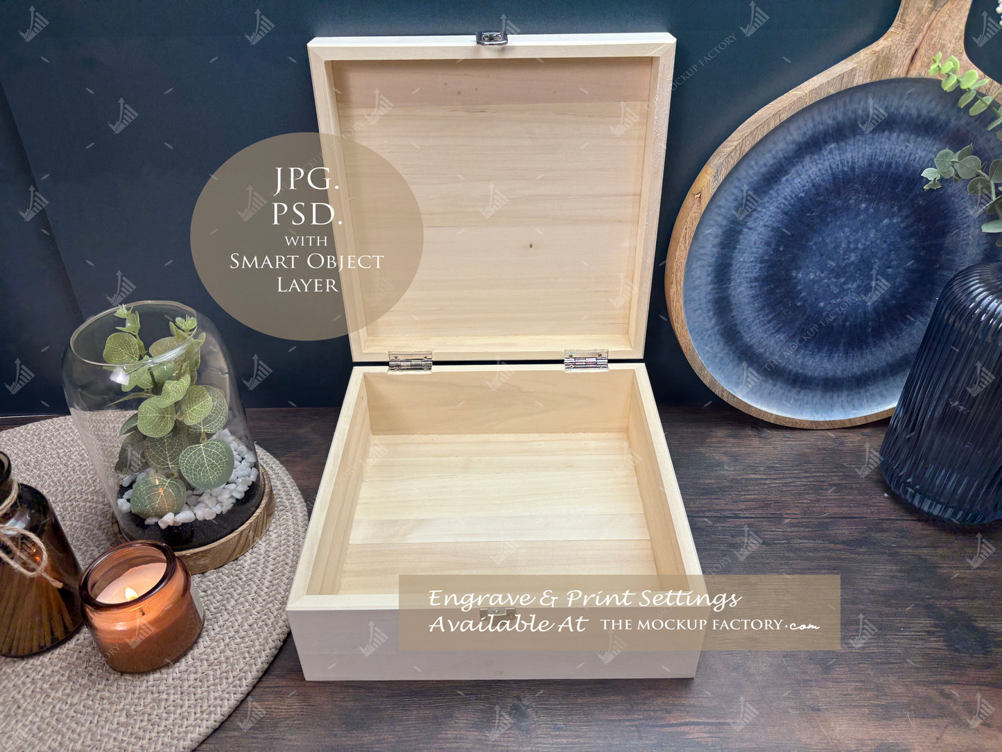 Poplar Luxury Square Box Mockup Bundle - Print or Engrave - Dark Vintage - PSD Templates with Smart Object - UK Product Mockup