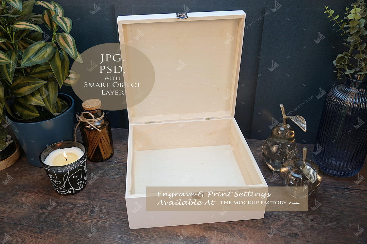 White Lacquered Luxury Square Wooden Box Mockup - Printing - Dark Vintage - PSD Templates with Smart Object - UK Product Mockup