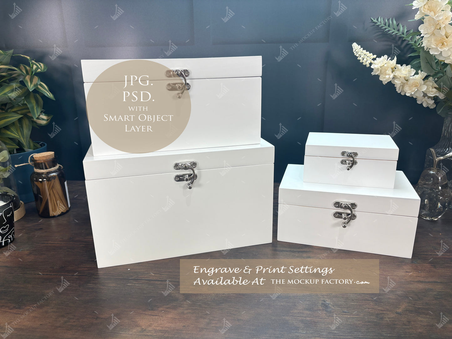 White Lacquered Luxury Rectangle Wooden Box Mockup Bundle - Printing - Dark Vintage Set 1- PSD Templates with Smart Object - UK Product Mockup