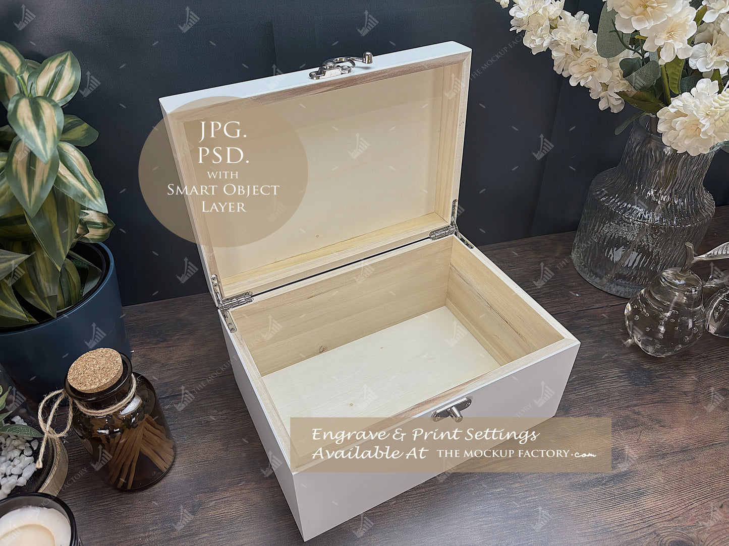 White Lacquered Luxury Rectangle Wooden Box Mockup Bundle - Printing - Dark Vintage Set 1- PSD Templates with Smart Object - UK Product Mockup