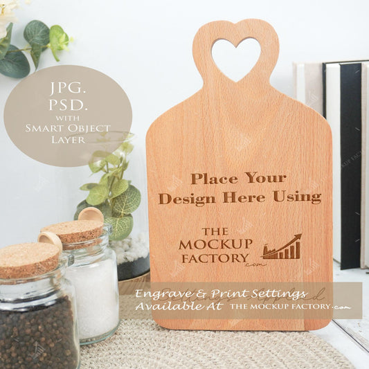 Beech Heart Cut Out Chopping Board Mockup PSD - Natural Botanicals Style Mockup - Smart Object Template with Smart Object - UK Product Mockup