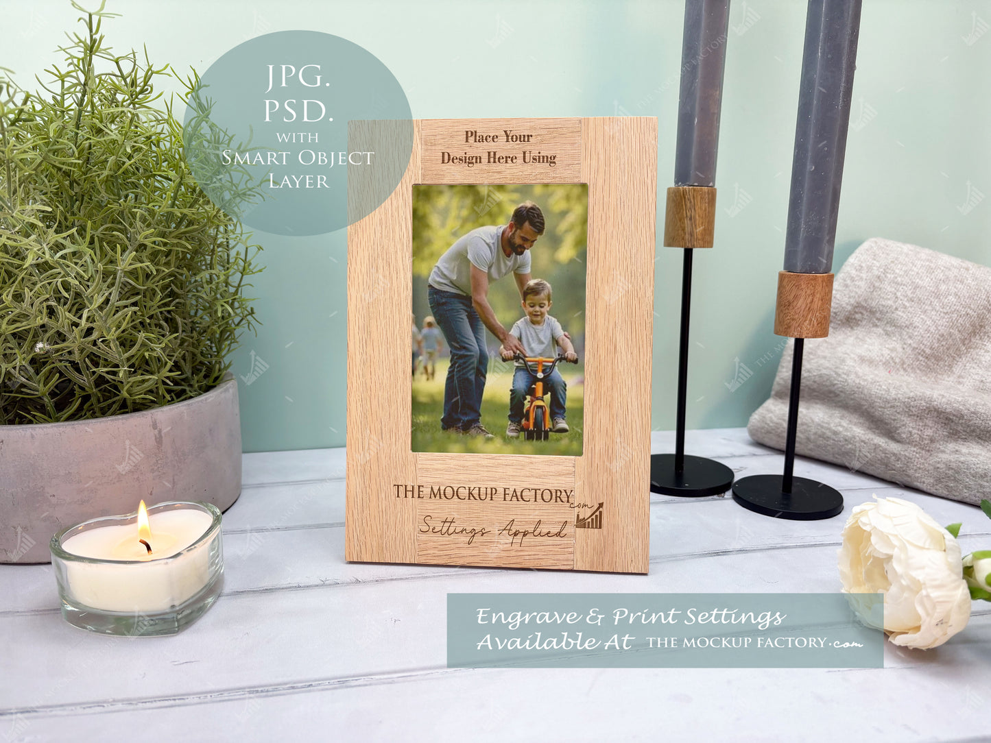 Oak Portrait Photo Frame Mockup Bundle - Print & Engraving  - Pastel Floral - PSD Templates with Smart Object - UK Product Mockup