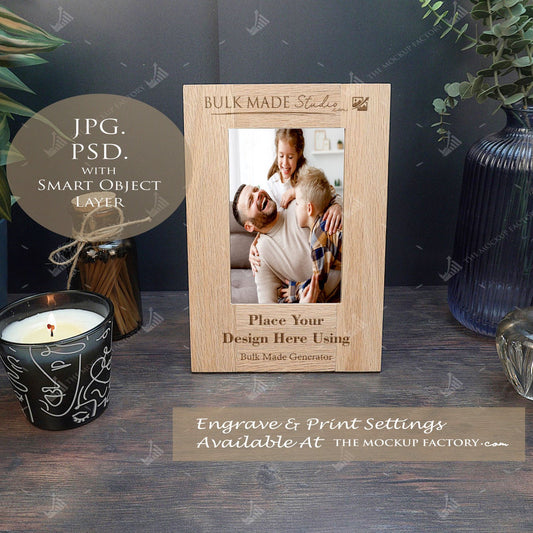 Portrait Oak Book Photo Frame Mockup - Dark Vintage Styling - PSD Templates with Smart Object - UK Product Mockup