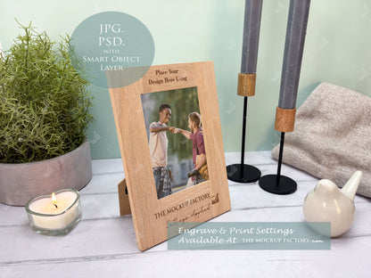 Oak Portrait Photo Frame Mockup Bundle - Print & Engraving  - Pastel Floral - PSD Templates with Smart Object - UK Product Mockup