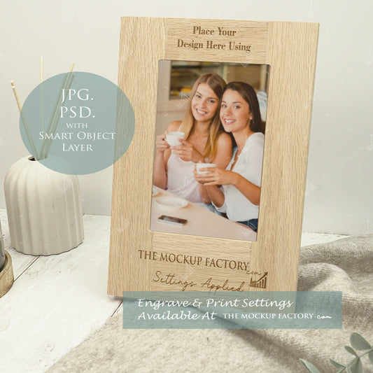 Oak Portrait Photo Frame Mockup - Print & Engraving  -Natural Botanicals - PSD Templates with Smart Object - UK Product Mockup