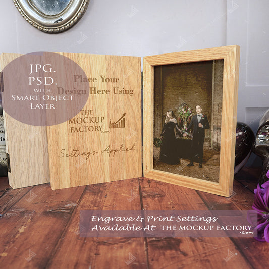 Oak Book Photo Frame Mockup PSD - Dark Gothic Style Mockup - Smart Object Template with Smart Object - UK Product Mockup