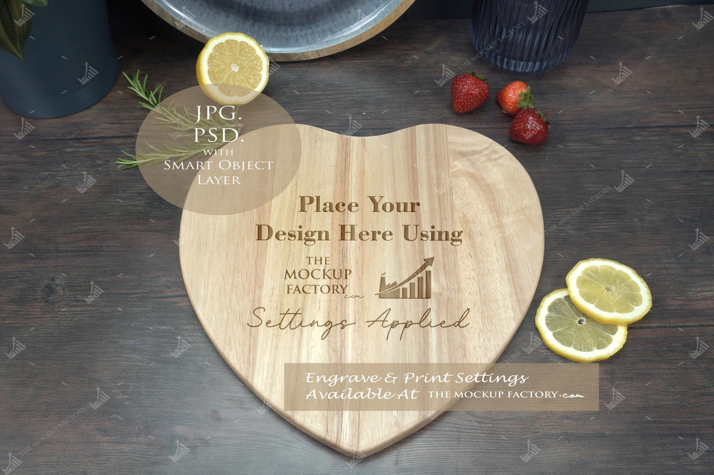 Heart Shape Rubberwood Chopping Board Mockup Bundle - Dark Vintage - PSD Template with Smart Object - UK Product Mockup