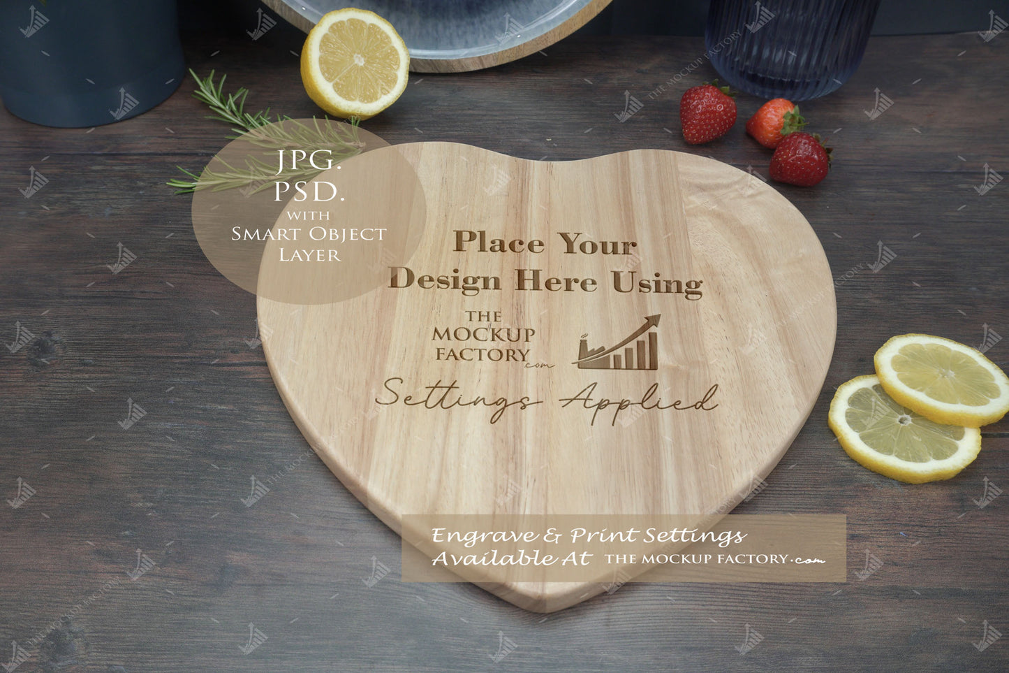 Heart Shape Rubberwood Chopping Board Mockup Bundle - Dark Vintage - PSD Template with Smart Object - UK Product Mockup