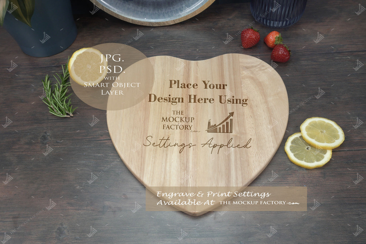 Heart Shape Rubberwood Chopping Board Mockup Bundle - Dark Vintage - PSD Template with Smart Object - UK Product Mockup