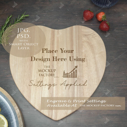 Heart Shape Rubberwood Chopping Board Mockup Bundle - Dark Vintage - PSD Template with Smart Object - UK Product Mockup