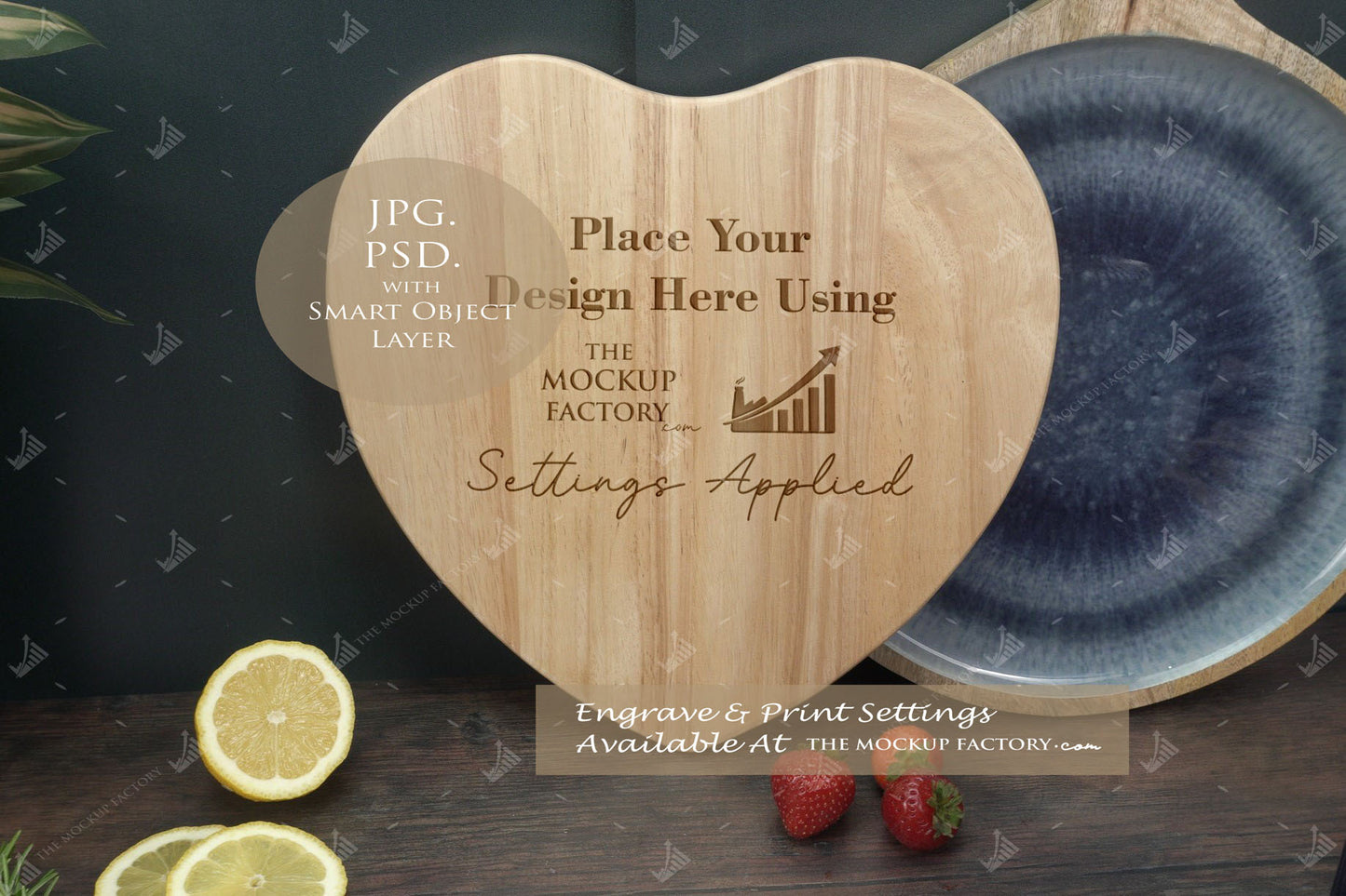 Heart Shape Rubberwood Chopping Board Mockup Bundle - Dark Vintage - PSD Template with Smart Object - UK Product Mockup