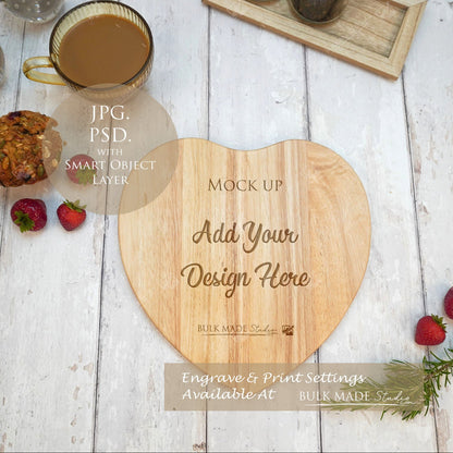 Heart Rubberwood Chopping Board Mockup PSD Bundle - Summer Floral Style Mockup - Smart Object Template with Smart Object - UK Product Mockup