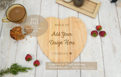 Heart Rubberwood Chopping Board Mockup PSD Bundle - Summer Floral Style Mockup - Smart Object Template with Smart Object - UK Product Mockup