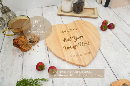 Heart Rubberwood Chopping Board Mockup PSD Bundle - Summer Floral Style Mockup - Smart Object Template with Smart Object - UK Product Mockup