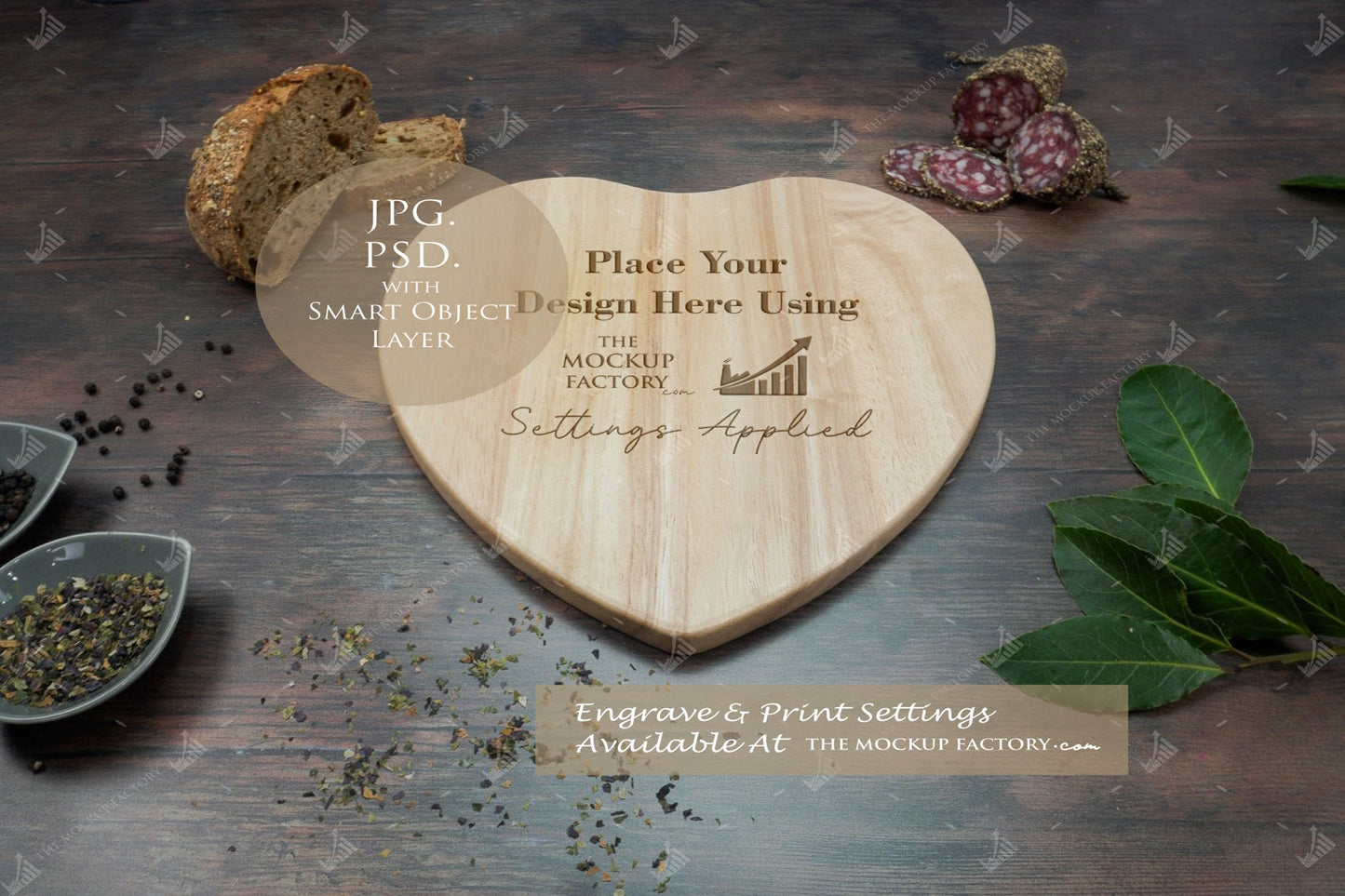 Heart Shape Rubberwood Chopping Board Mockup Bundle - Dark Vintage - Set 2 - PSD Template with Smart Object - UK Product Mockup