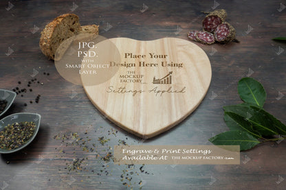 Heart Shape Rubberwood Chopping Board Mockup Bundle - Dark Vintage - Set 2 - PSD Template with Smart Object - UK Product Mockup