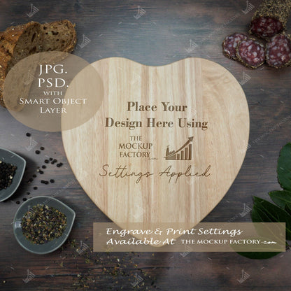 Heart Shape Rubberwood Chopping Board Mockup Bundle - Dark Vintage - Set 2 - PSD Template with Smart Object - UK Product Mockup