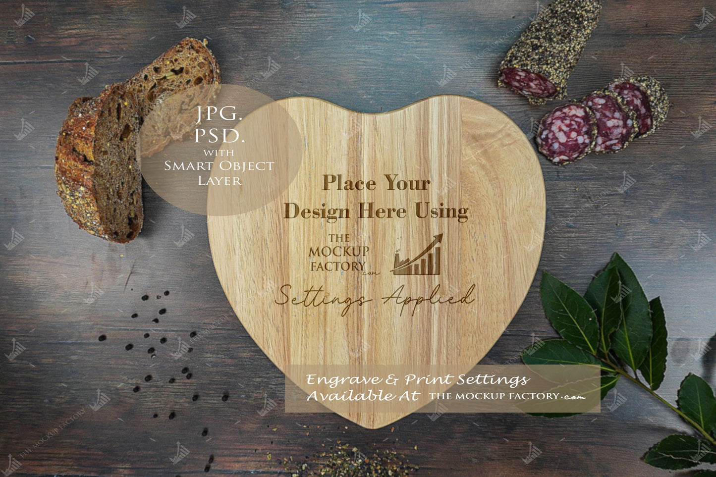 Heart Shape Rubberwood Chopping Board Mockup Bundle - Dark Vintage - Set 2 - PSD Template with Smart Object - UK Product Mockup