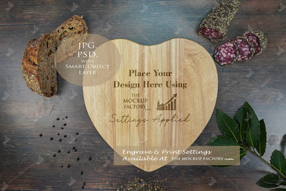 Heart Shape Rubberwood Chopping Board Mockup Bundle - Dark Vintage - Set 2 - PSD Template with Smart Object - UK Product Mockup