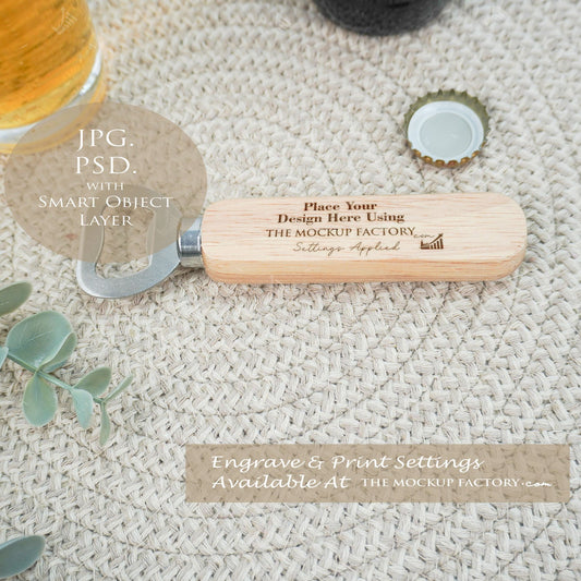 Bottle Opener Long Wooden Handle Mockup PSD -Natural Botanicals Style Mockup - Smart Object Template with Smart Object - UK Product Mockup